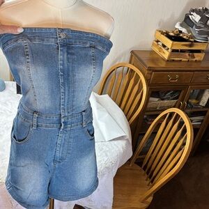 Women's Strapless Denim Blue Jean Overalls